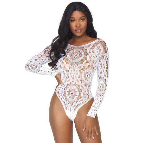 Эротическое боди-бодистокинг, белое Leg Avenue Snap Crotch Thong Back Teddy White, S/M