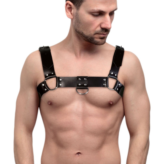 Чоловіча портупея на груди з натуральної шкіри, чорна Feral Feelings Black Bulldog Harness