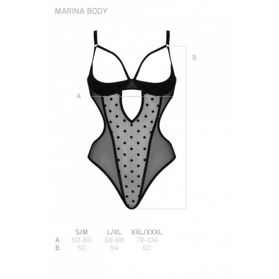 Эротическое боди с открытыми чашками, чёрное Passion Marina Body Black, S/M