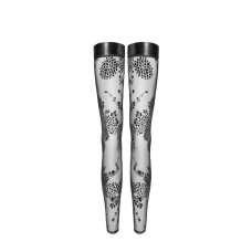 Панчохи з тюлю з флокованим візерунком Noir Handmade F243 Tulle Stockings with Patterned Flock Embroidery, XXL