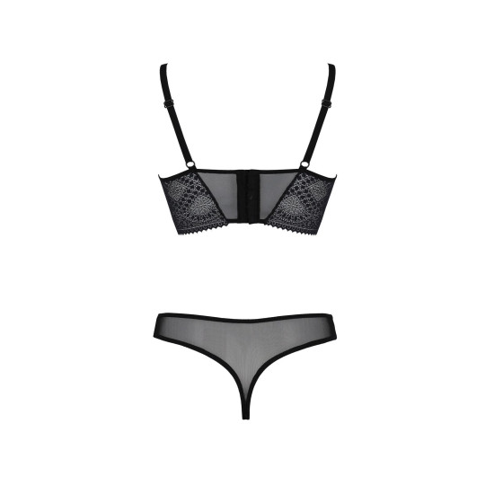 Комплект (сетка + кружево, бюстье и трусики танга), чёрный Passion DROSERA SET black, S/M