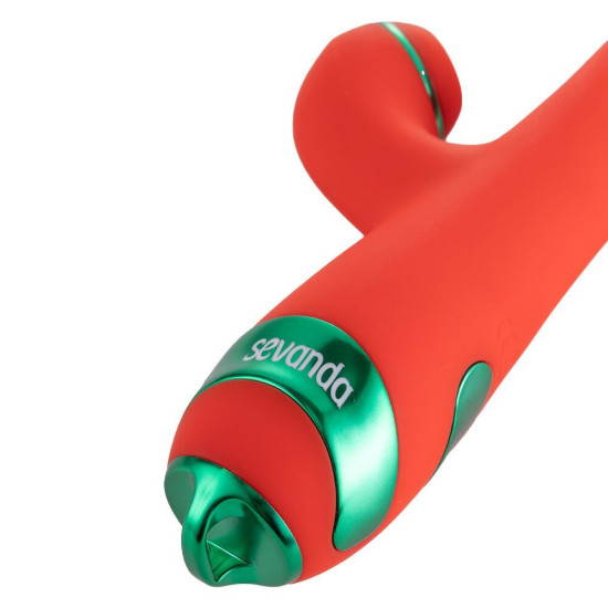 Вібратор-кролик з флоггером, червоно-зелений Lockink Sevanda Whip Vibrating Massage Wand Red & Green