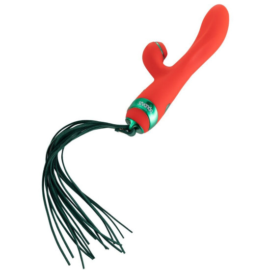 Вібратор-кролик з флоггером, червоно-зелений Lockink Sevanda Whip Vibrating Massage Wand Red & Green