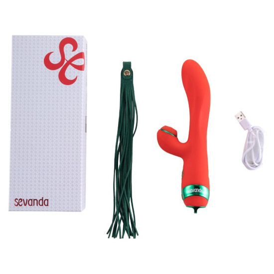 Вібратор-кролик з флоггером, червоно-зелений Lockink Sevanda Whip Vibrating Massage Wand Red & Green