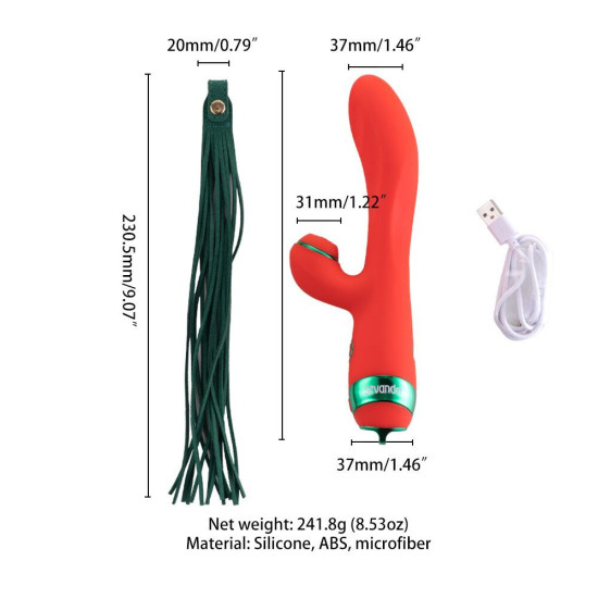 Вібратор-кролик з флоггером, червоно-зелений Lockink Sevanda Whip Vibrating Massage Wand Red & Green