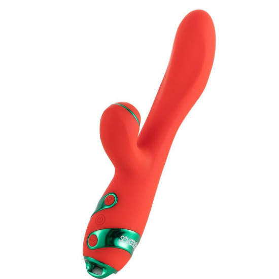 Вібратор-кролик з флоггером, червоно-зелений Lockink Sevanda Whip Vibrating Massage Wand Red & Green