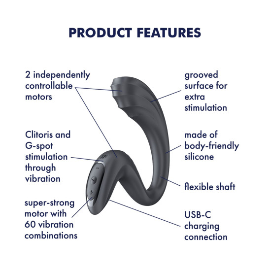 Вагинально-клиторальный вибратор с 2 моторами, серый Satisfyer G for Goddess 3 Dark Grey
