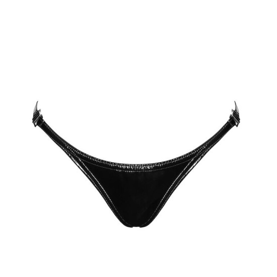 Трусики з ПВХ зі сріблястою застібкою Noir Handmade P014 Dominae PVC panty with silver clasp, 3XL