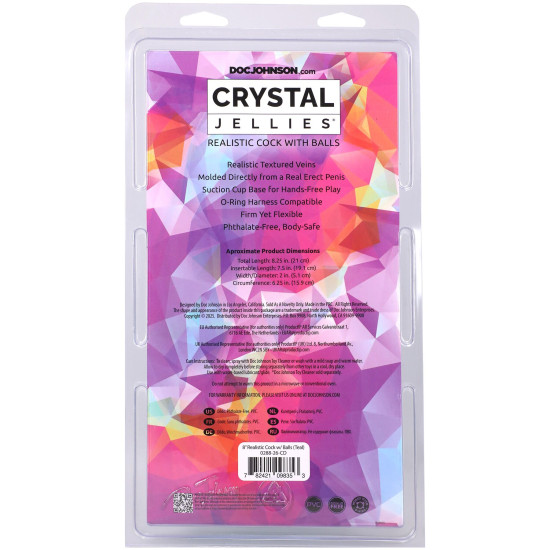 Фалоімітатор з мошонкою, довжина 20.3 см, бірюзовий Doc Johnson Crystal Jellies - 8 Inch Realistic Cock with Balls - Teal