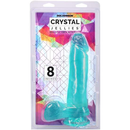 Фалоімітатор з мошонкою, довжина 20.3 см, бірюзовий Doc Johnson Crystal Jellies - 8 Inch Realistic Cock with Balls - Teal