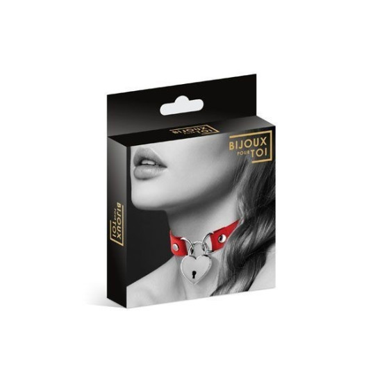 Чокер із замочком- сердечком з екошкіри Bijoux Pour Toi Heart Lock Red