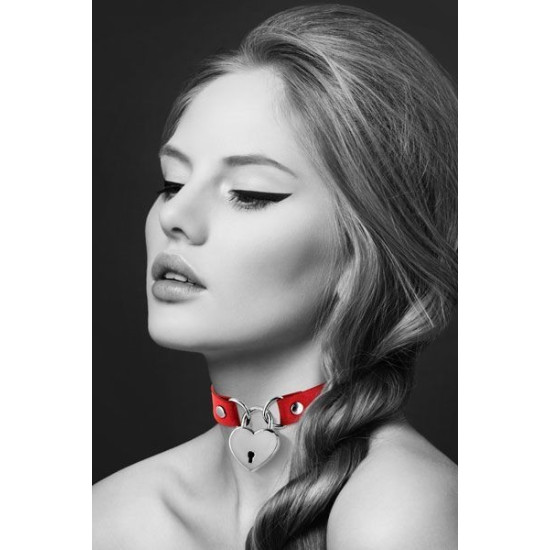Чокер із замочком- сердечком з екошкіри Bijoux Pour Toi Heart Lock Red