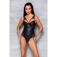 Боді з еко-шкіри та мережива, чорне Passion Loona Body, XXL/XXXL