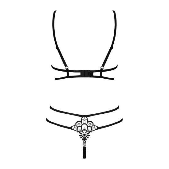 Эротический комплект из стреп с открытым доступом к промежности (бюстгальтер, стринги), чёрный Obsessive Badossa 2-Pcs Set Black, L/XL