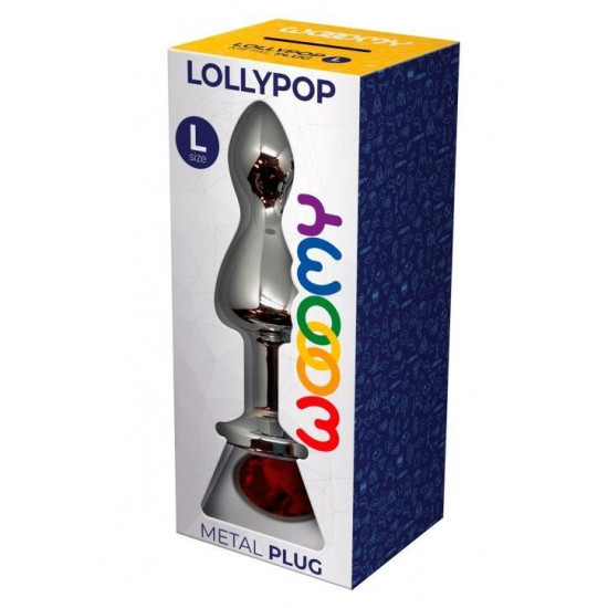 Металева анальна пробка з червоним кристалом, діаметр 3,5 см, червона Wooomy Lollypop Double Ball Metal Plug Red, L