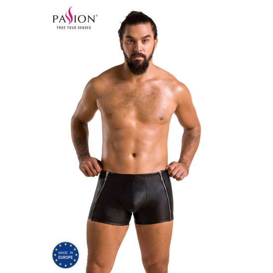 Кожаные боксеры с молниями, черные Passion 049 Short Matt Black, L/XL