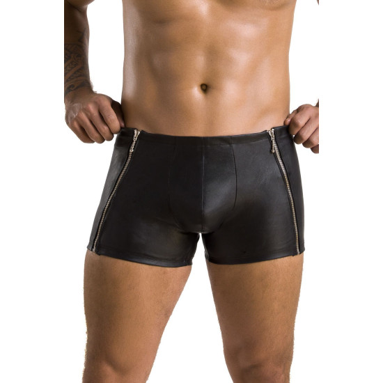 Кожаные боксеры с молниями, черные Passion 049 Short Matt Black, L/XL