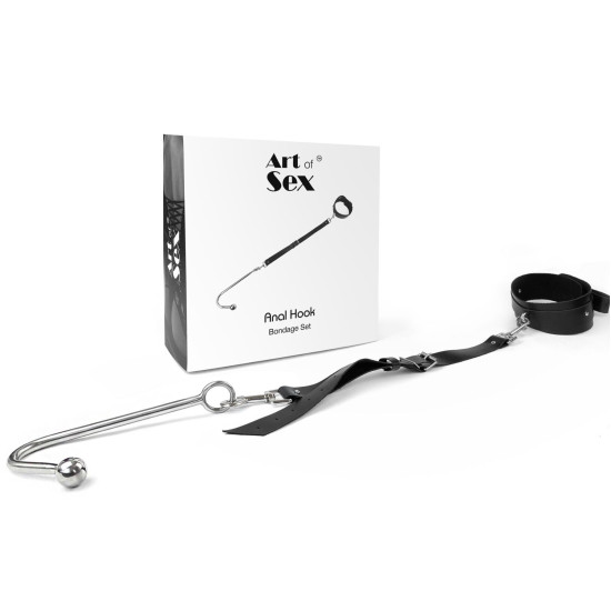 Анальный крюк с ошейником из натуральной кожи, модель 2, черный Art of Sex Anal Hook 2 Black