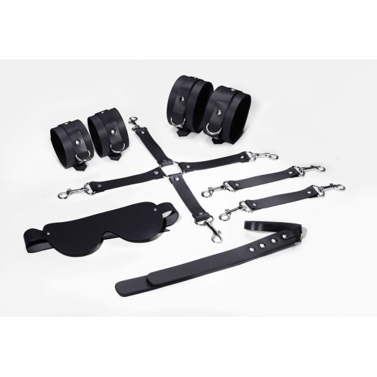 БДСМ набір (кайданки, поножі, хрестовина, маска, паддл), чорний Feral Feelings BDSM Kit 5 Black