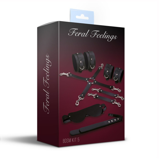БДСМ набір (кайданки, поножі, хрестовина, маска, паддл), чорний Feral Feelings BDSM Kit 5 Black