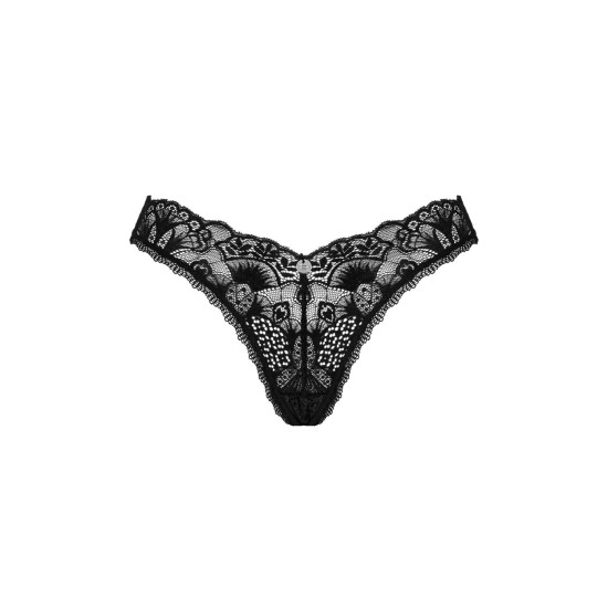 Чёрные кружевные стринги с низкой посадкой Obsessive Donna Dream Thong Black, M/L