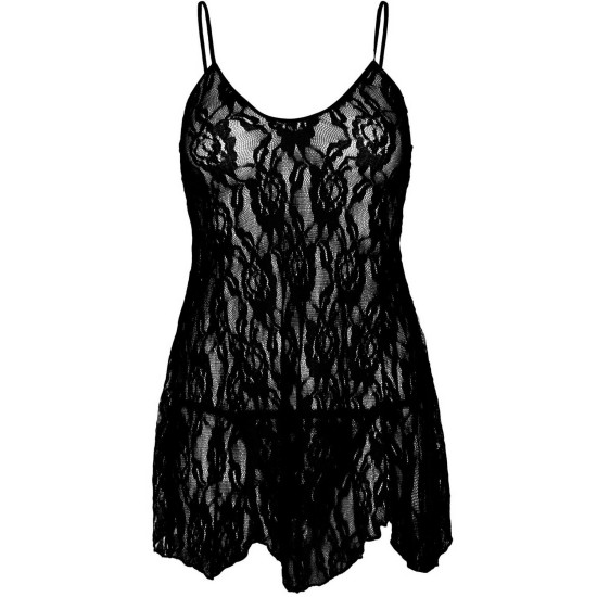 Сорочка беби-долл с кружевом, чёрная Leg Avenue Rose Lace Flair Chemise Black, One Size