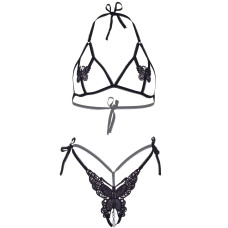 Еротичний комплект з відкритою чашкою, чорний Leg Avenue Open Cup Bra and Pearl Panty Black, One Size