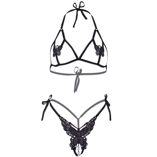 Еротичний комплект з відкритою чашкою, чорний Leg Avenue Open Cup Bra and Pearl Panty Black, One Size