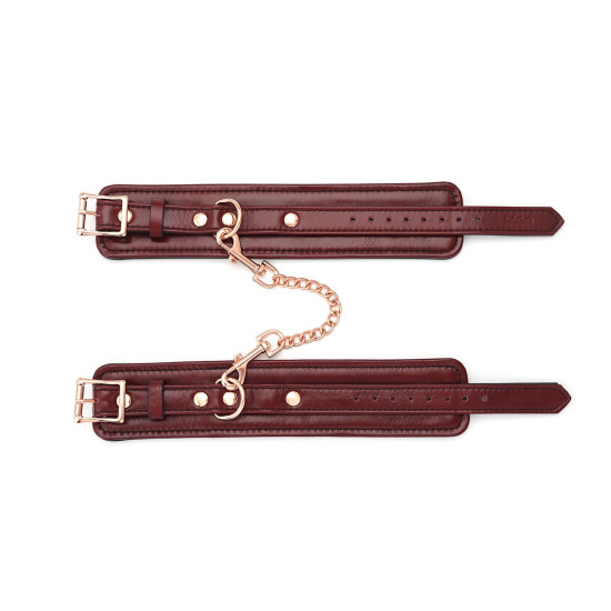 Кожаные поножи со съёмной цепочкой-креплением, красные Liebe Seele Wine Red Ankle Cuffs