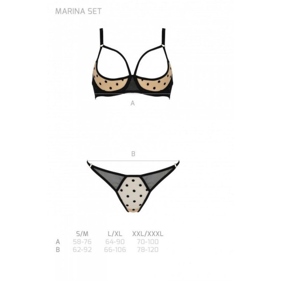 Еротичний комплект з відкритими чашками, бежевий Passion Marina Set With Open Bra Beige, L/XL