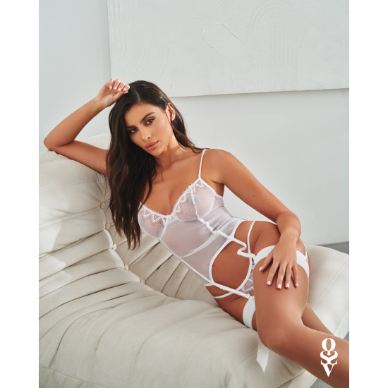 Корсет, гнучкі кісточки, відкрита спина, стрінги в комплекті Obsessive Alissium Corset & Thong, XL/2XL