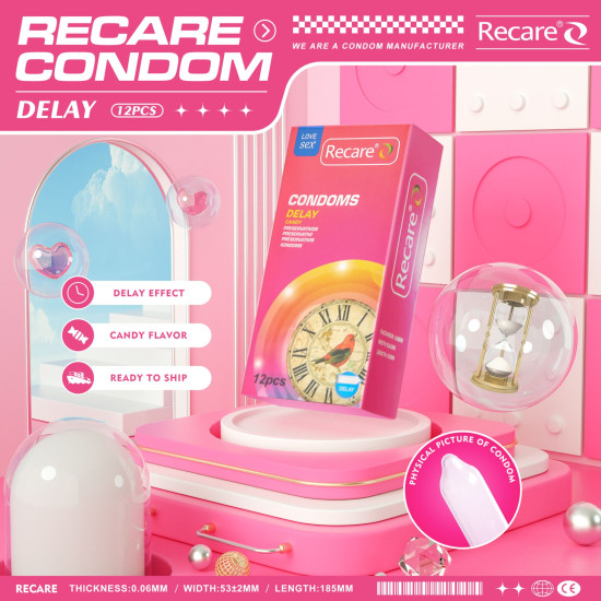 Презервативи з пролонгуючим ефектом та цукерковим ароматом, 12 шт Recare Delay Candy Condoms