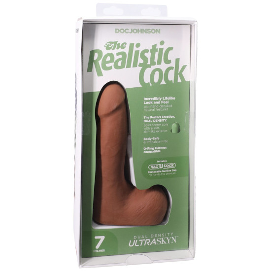 Фаллоимитатор с мошонкой, длина 17.8 см Doc Johnson The Realistic Cock ULTRASKYN - 7 Inch with Balls Caramel