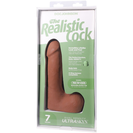 Фаллоимитатор с мошонкой, длина 17.8 см Doc Johnson The Realistic Cock ULTRASKYN - 7 Inch with Balls Caramel