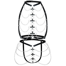 Набір (портупея і чорні трусики зі шкіри з ланцюжками) Art of Sex Cross Black, L-2XL