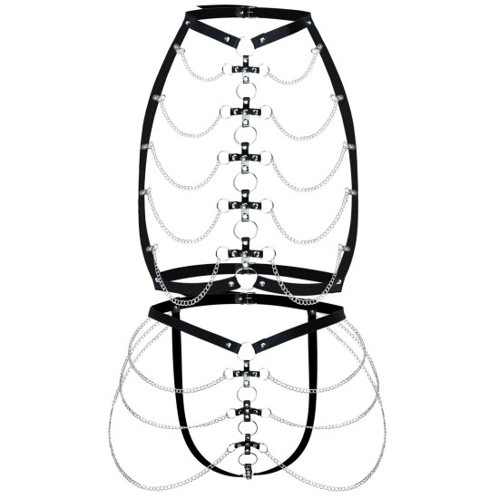 Набір (портупея і чорні трусики зі шкіри з ланцюжками) Art of Sex Cross Black, L-2XL