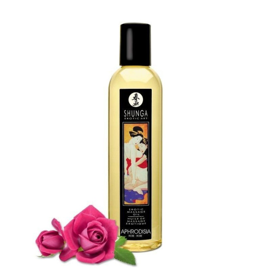 Натуральное увлажняющее массажное масло с ароматом розы Shunga Aphrodisia Roses, 250 ml