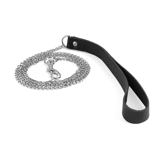 Поводок на цепочке из натуральной кожи, чёрный Art of Sex Leash Black
