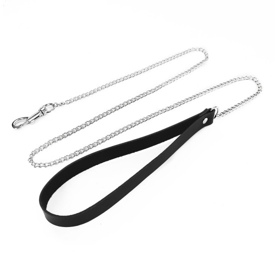 Поводок на цепочке из натуральной кожи, чёрный Art of Sex Leash Black