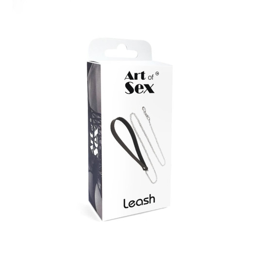 Поводок на цепочке из натуральной кожи, чёрный Art of Sex Leash Black
