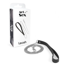 Поводок на цепочке из натуральной кожи, чёрный Art of Sex Leash Black