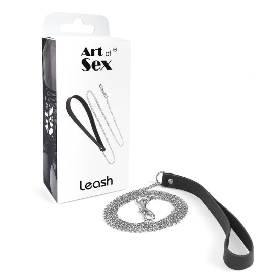 Поводок на цепочке из натуральной кожи, чёрный Art of Sex Leash Black