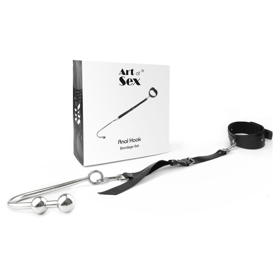 Анальный крюк с ошейником из натуральной кожи, модель 3, черный Art of Sex Anal Hook 3 Black