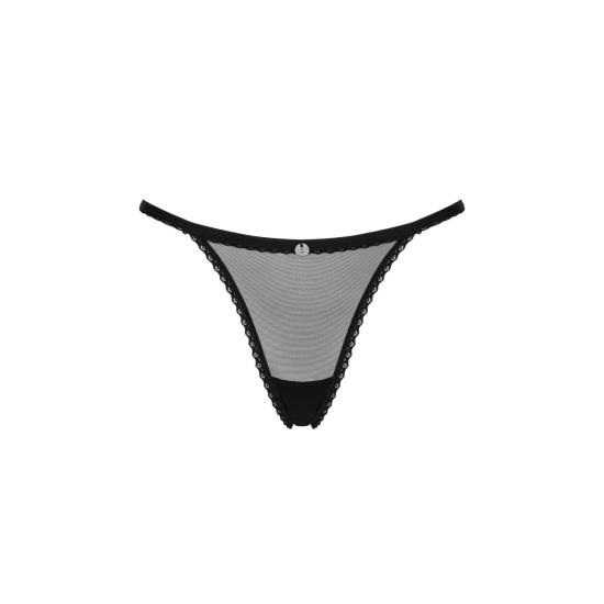 Прозрачные стринги с кружевом, черные Obsessive Celia Noir Thong, XS/S