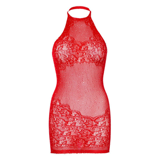 Сукня-сітка зі стразами та відкритою спиною, червона Leg Avenue Rhinestone Halter Mini Dress, Red