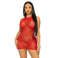 Сукня-сітка зі стразами та відкритою спиною, червона Leg Avenue Rhinestone Halter Mini Dress, Red