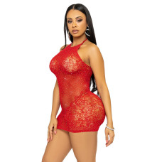 Сукня-сітка зі стразами та відкритою спиною, червона Leg Avenue Rhinestone Halter Mini Dress, Red
