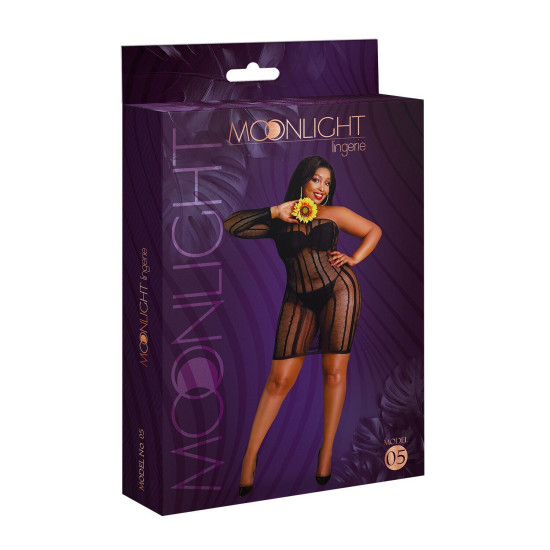 Сукня-бодістокінг із закритим одним плечем і рукавом, чорне Moonlight Plus Model 05 Black, XL-XXXL