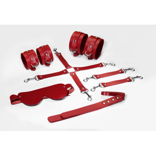 БДСМ набор (наручники, поножи, крестовина, маска, паддл), красный Feral Feelings BDSM Kit 5 Red