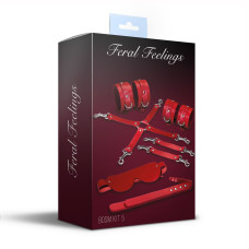 БДСМ набір (кайданки, поножі, хрестовина, маска, паддл), червоний Feral Feelings BDSM Kit 5 Red